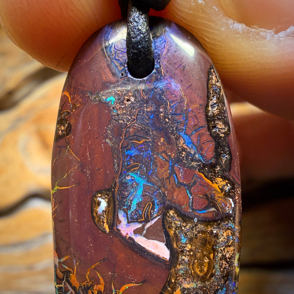 35 x 17mm - Drilled Tribal Queensland Boulder Opal Necklace