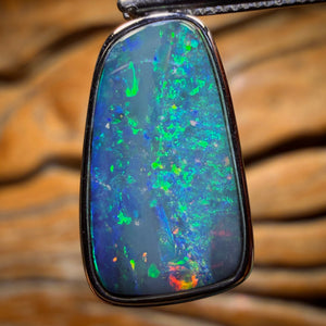 Unisex Classic Sterling Silver - TOP Queensland Boulder Opal Doublet Pendant