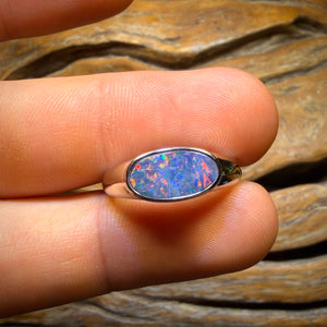 Sterling Silver - Queensland Boulder Opal Doublet Ring UNISEX Red