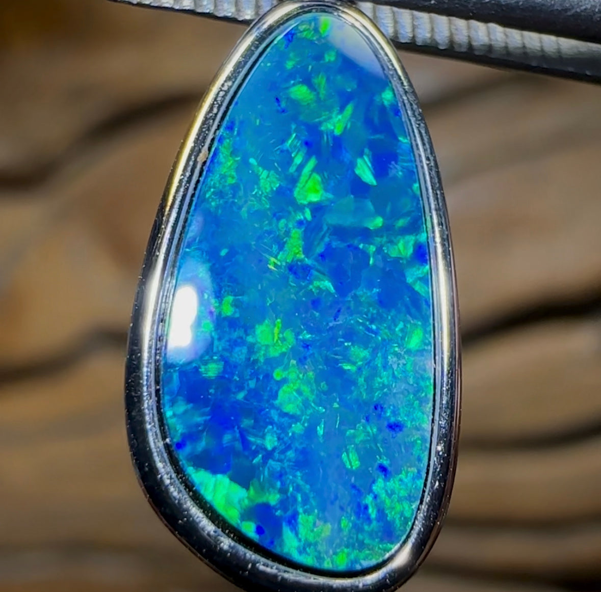 Sterling Silver - Large Queensland Boulder Opal Doublet Pendant Best Blue Green - Opal Whisperers