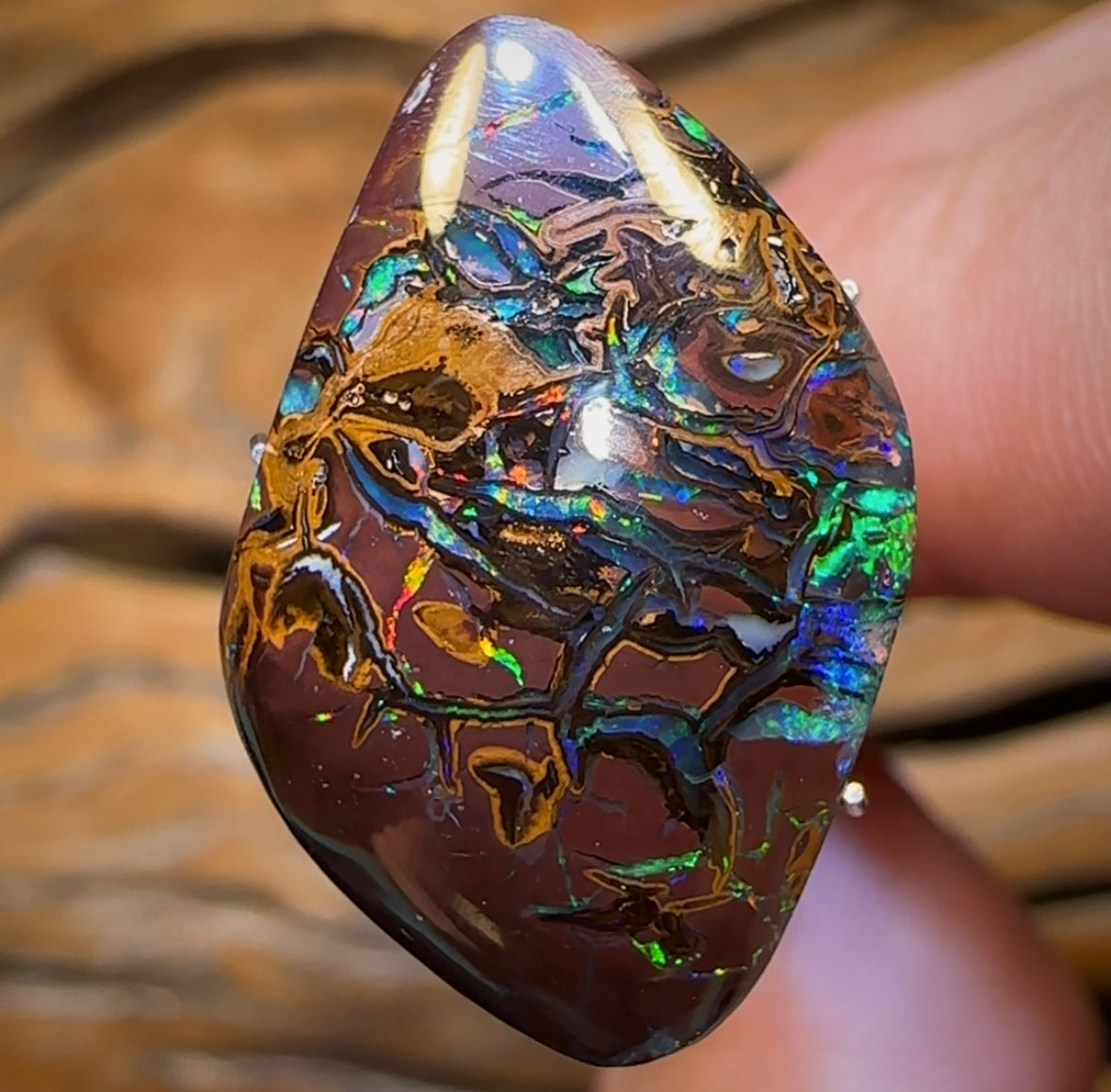 14,9 carats - Opale Boulder du Queensland de Koroit, de couleur tribale supérieure et électrique