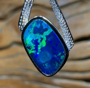 14k White Gold - Queensland Boulder Opal Doublet Pendant - Opal Whisperers