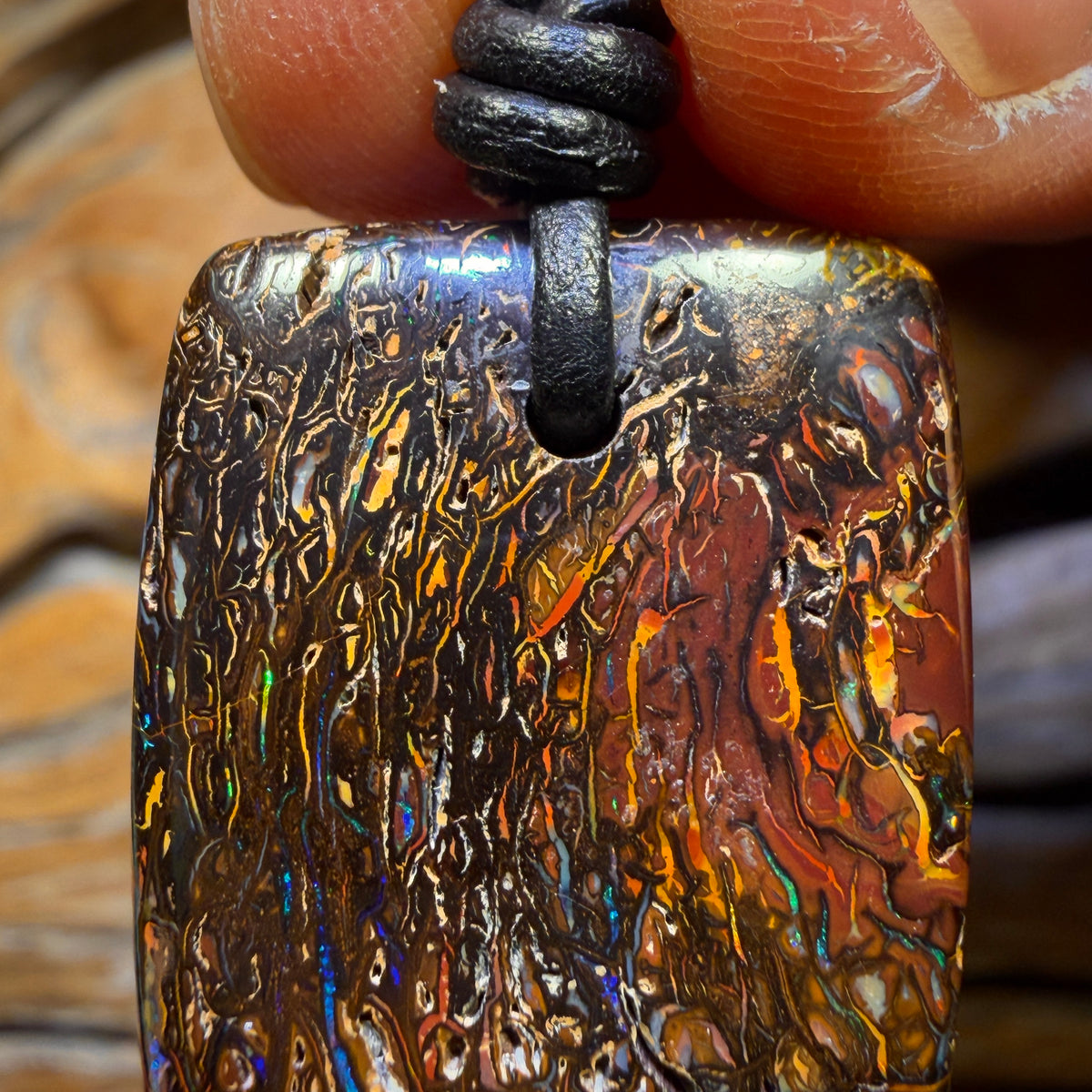 Dad Card! 26 x 21mm - Drilled Tribal Queensland Boulder Opal Necklace