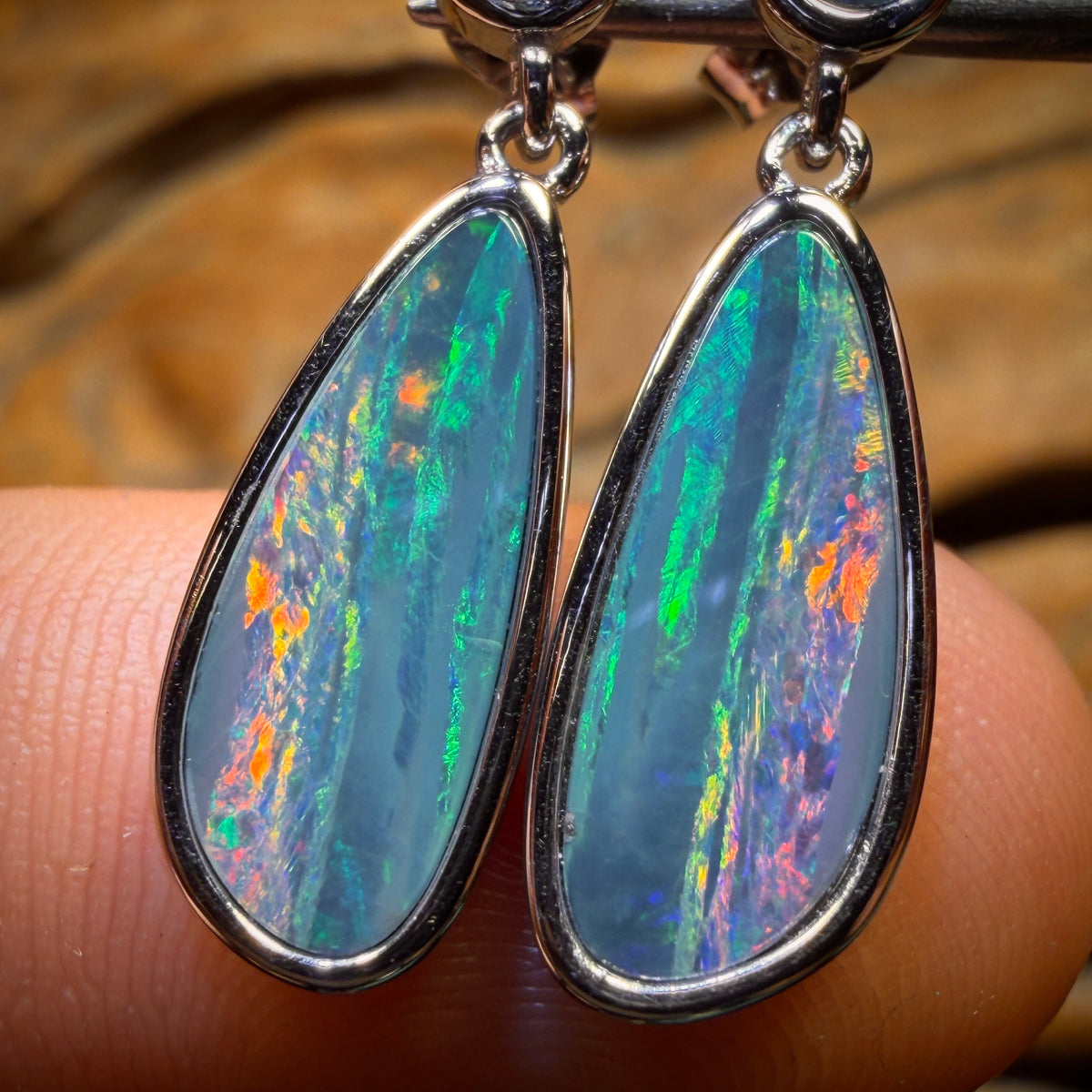 WoW! One Off Sterling Silver - Australian Boulder Opal Doublet Drop Stud Earrings