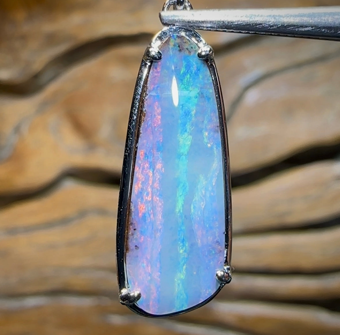 Sterling Silver - SOLID Australian Boulder Opal Pendant. Rare colour combination - Opal Whisperers
