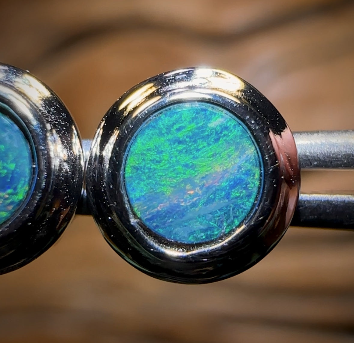 Sterling Silver - Australian Boulder Opal Doublet Stud Earrings Blue/Green. Bulk Listing