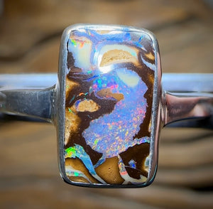 Sterling Silver - Solid Australian Tribal Boulder Opal Ring - Opal Whisperers