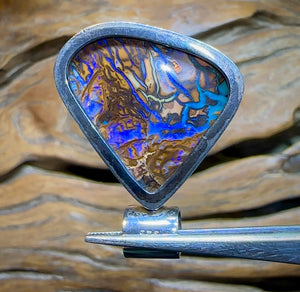 Sterling Silver - SOLID Australian Tribal Pattern Boulder Opal Pendant Hand Made