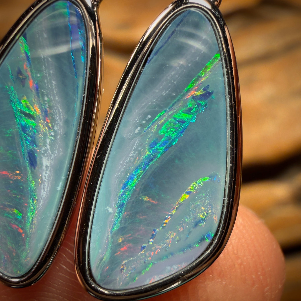 Sterling Silver - Australian Boulder Opal Doublet Drop Stud Earrings