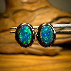 14k White Gold Boulder Doublet Earrings - Opal Whisperers