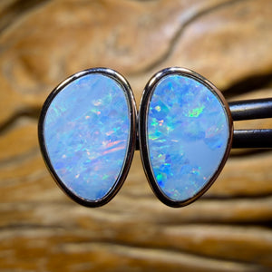Sterling Silver - Australian Boulder Opal Doublet Stud Earrings Red / Multi. BULK LISTING