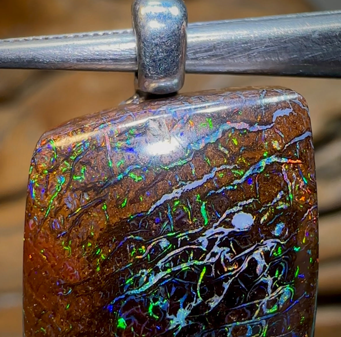 Solid Queensland Boulder Opal Pendant. Top Quality Intricate Tribal - Opal Whisperers