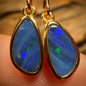 Sterling Silver - Australian Boulder Opal Doublet Hook Earrings