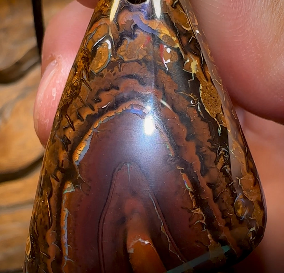 50 x 28mm - Big Drilled Boulder Opal Pendant w/ Eco Friendly Vegan Cord Great Pattern and Polish