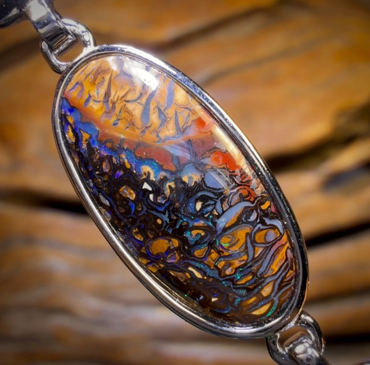 Best Design Sterling Silver - Solid Top Tribal Australian Boulder Opal Bracelet