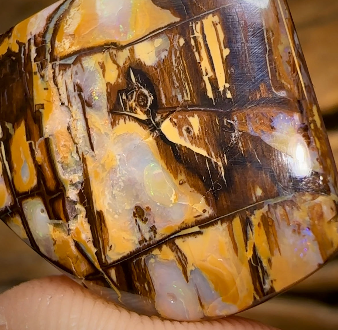 58.6cts - Australian Boulder Wood Fossil Opal Cathedral Type Pattern