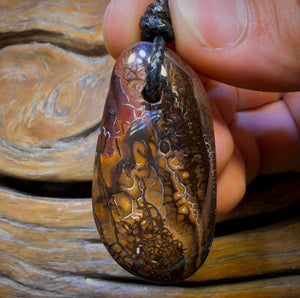 47 x 24mm - Drilled Boulder Opal Pendant w/ Eco Friendly Vegan Cord