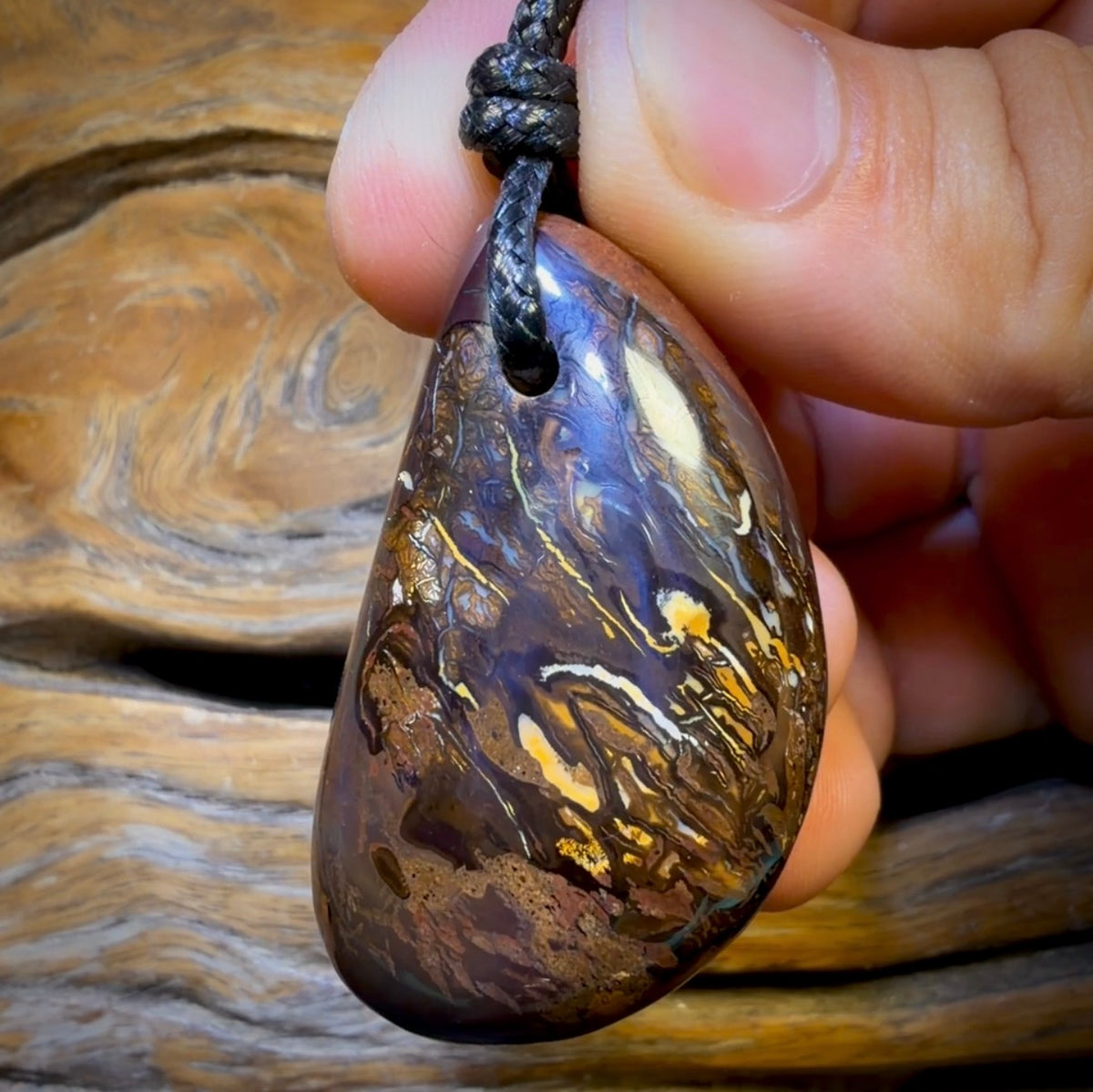 46 x 26mm - Drilled Boulder Opal Pendant w/ Eco Friendly Vegan Cord