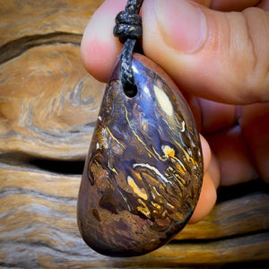 46 x 26mm - Drilled Boulder Opal Pendant w/ Eco Friendly Vegan Cord