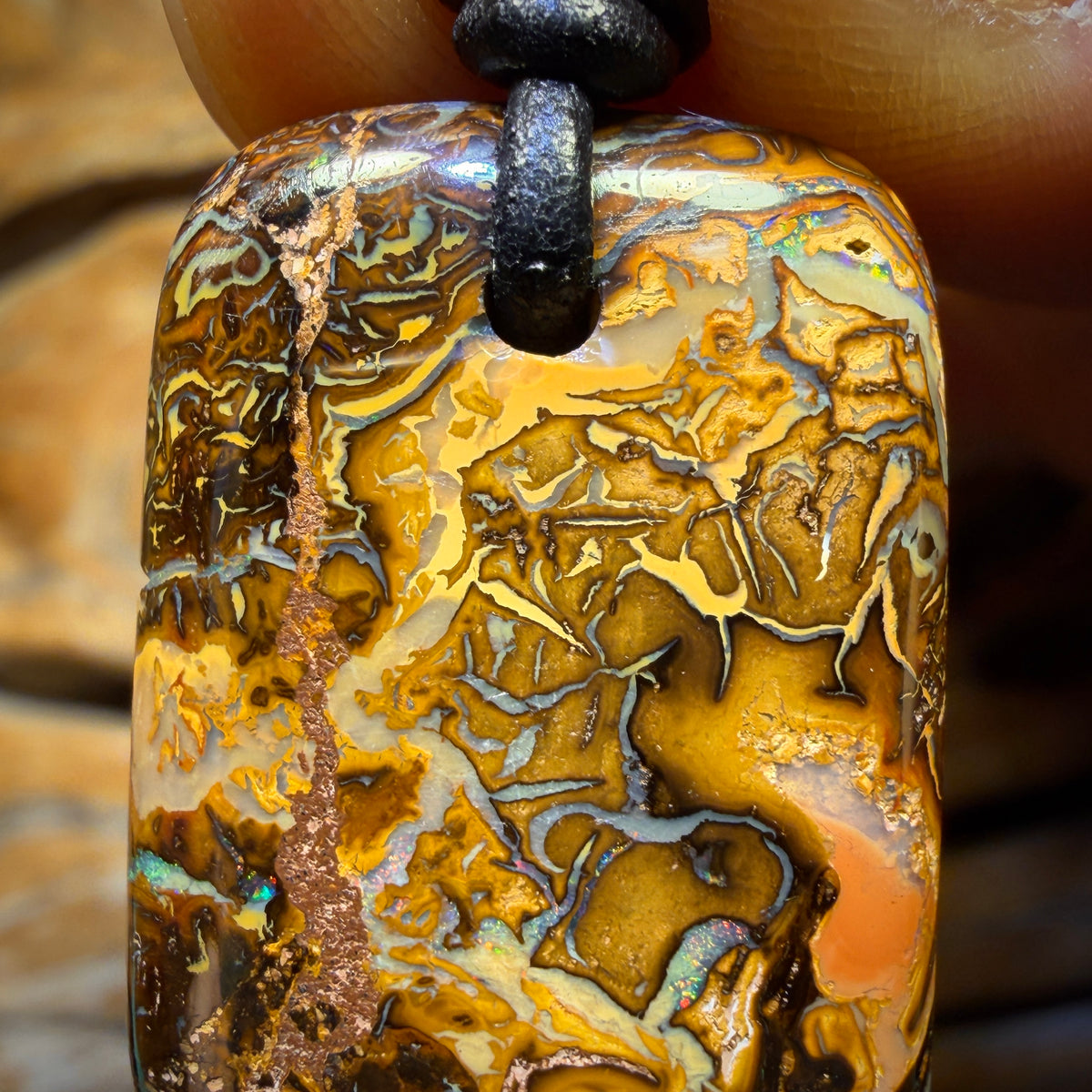 Dad! 29 x 20mm - Drilled Cool Tan / Yellow Tribal Queensland Boulder Opal Necklace