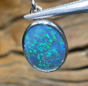 18k White Gold - Solid Lightning Ridge BLACK OPAL Pendant - Opal Whisperers