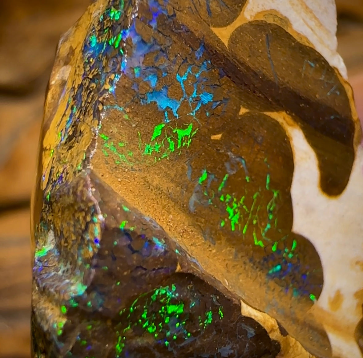 (Template) 93cts - Australian Boulder Opal Rough Piece. Bubble Band - Opal Whisperers