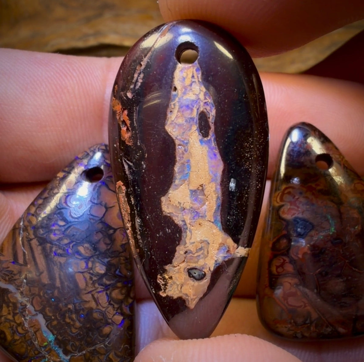 109.8cts - 3x Drilled Queensland Boulder Opals. Wholesale Parcel