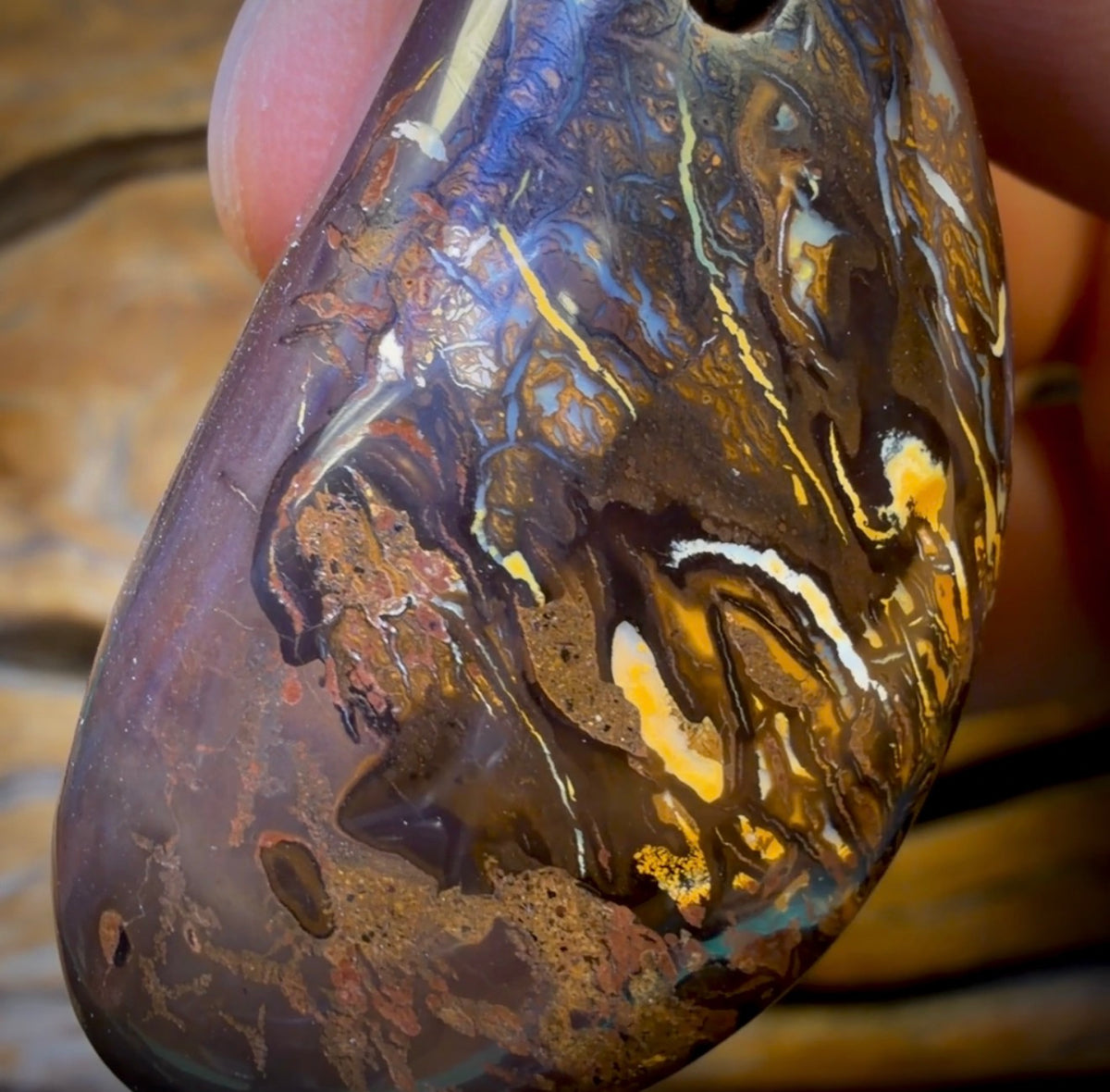 46 x 26mm - Drilled Boulder Opal Pendant w/ Eco Friendly Vegan Cord