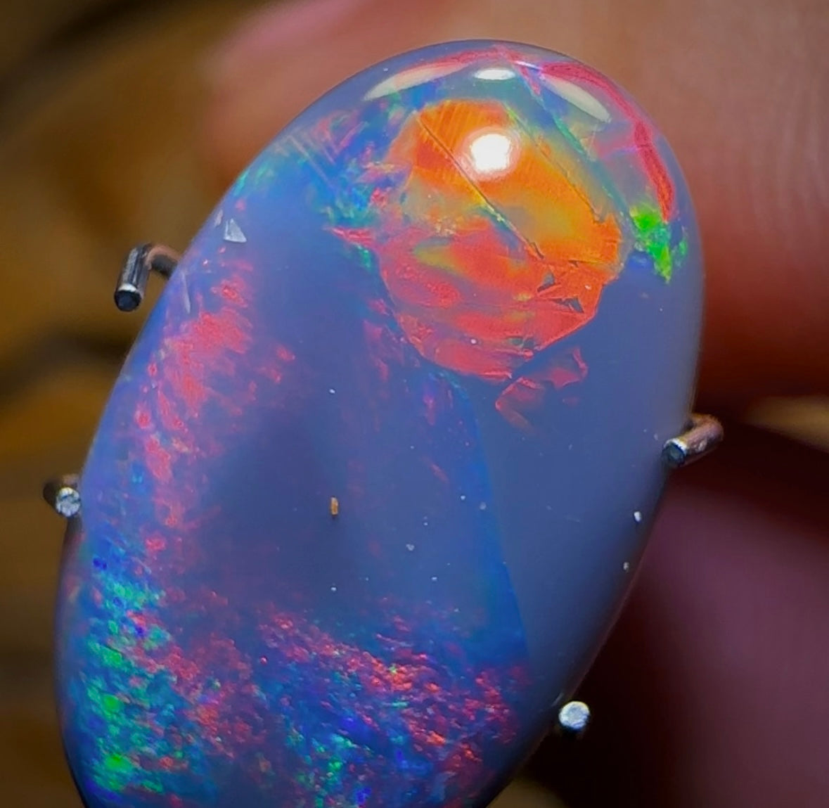 3.65cts - Top GEM Lightning Ridge Solid Black Opal. Red on Black