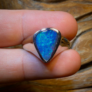 Sterling Silver - Large Queensland Boulder Opal Doublet Ring. MEN / UNISEX