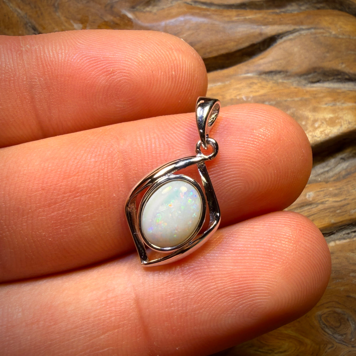 Wild Card! Sterling Silver - Solid South Australian White Opal Pendant