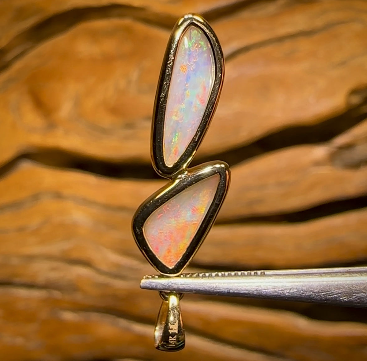 14k Gold - “2 For 1”.       Solid South Australian Crystal Opal Pendant