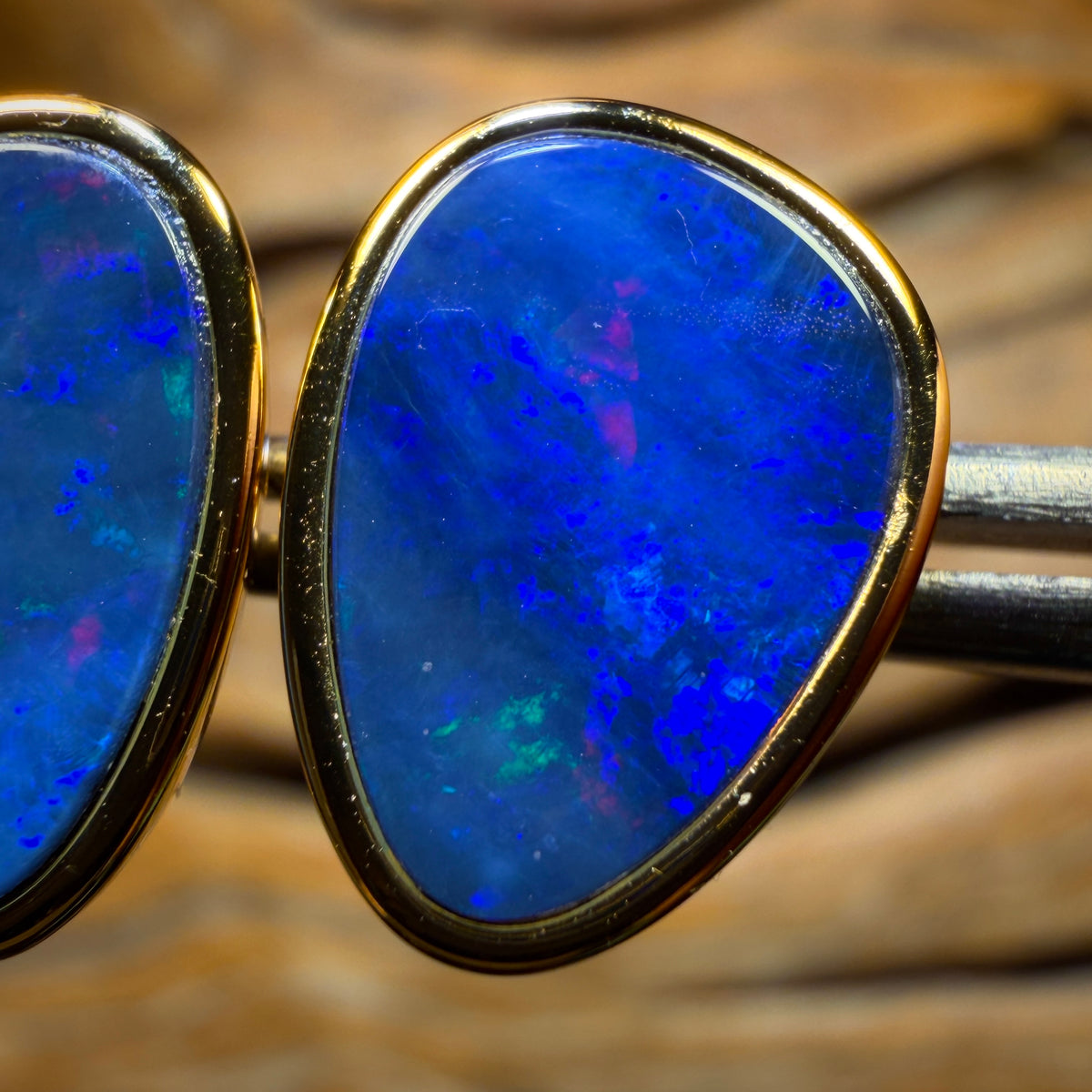 Half Price Card! Large Sterling Silver Gold Plated - Australian Boulder Opal Doublet Stud Earrings