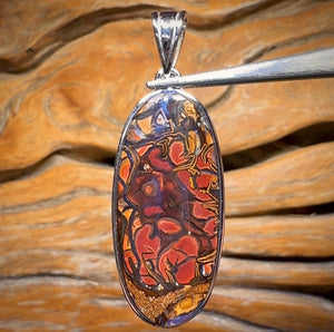 Sterling Silver - Solid Tribal Boulder Opal Pendant UNISEX