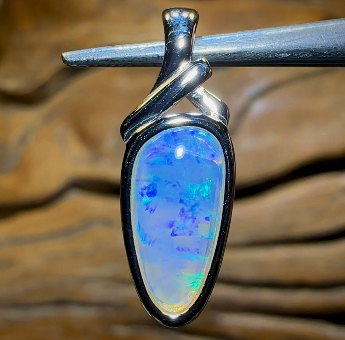 Sterling Silver - Solid South Australian Crystal Opal Pendant - Opal Whisperers