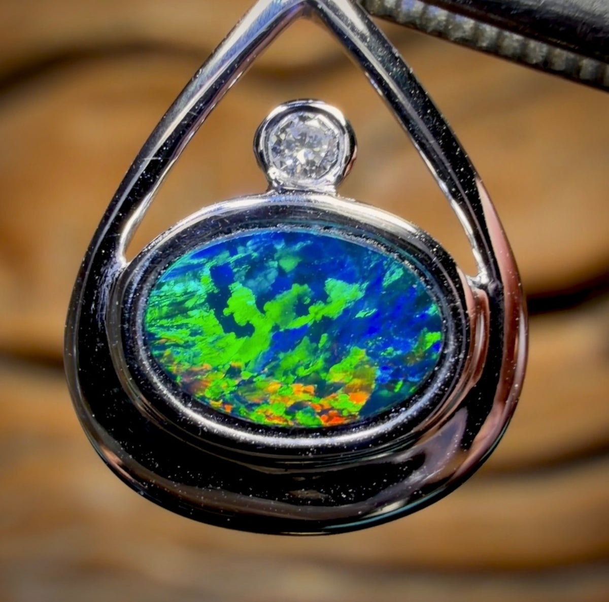 14k White Gold - Queensland Boulder Opal Doublet Pendant