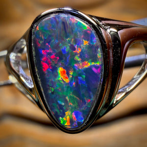 Sterling Silver - Queensland Boulder Opal Doublet Ring Top Top Red Multi