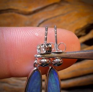 Sterling Silver - Australian Boulder Opal Doublet Drop Stud Earrings