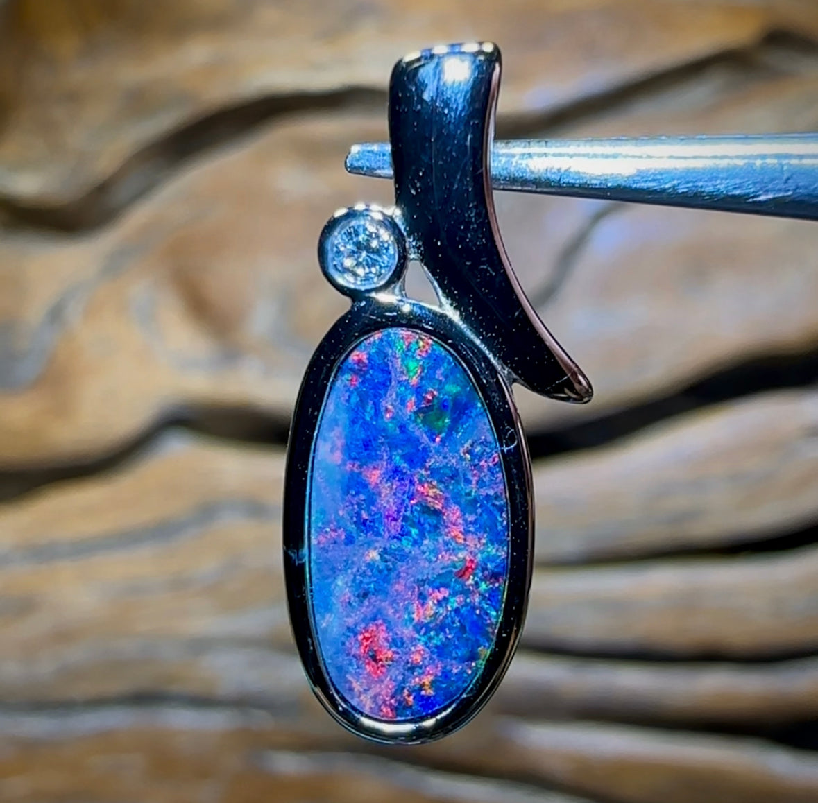 Sterling Silver - Queensland Boulder Opal Doublet Pendant with Red - Opal Whisperers