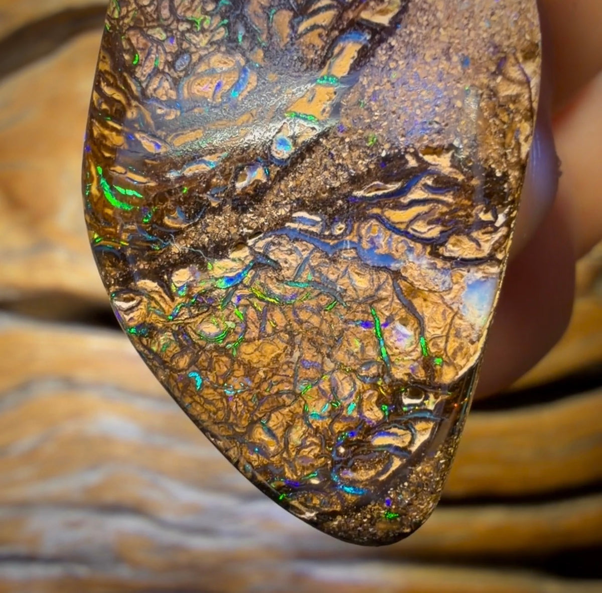 Wildcard! 40 x 22mm - Drilled Tribal Queensland Boulder Opal Necklace. Double Sided