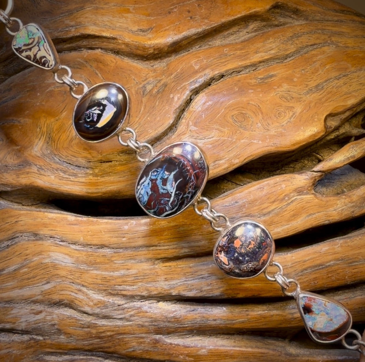 Sterling Silver -“Fob Style” Solid Australian Boulder Opal Bracelet One Only