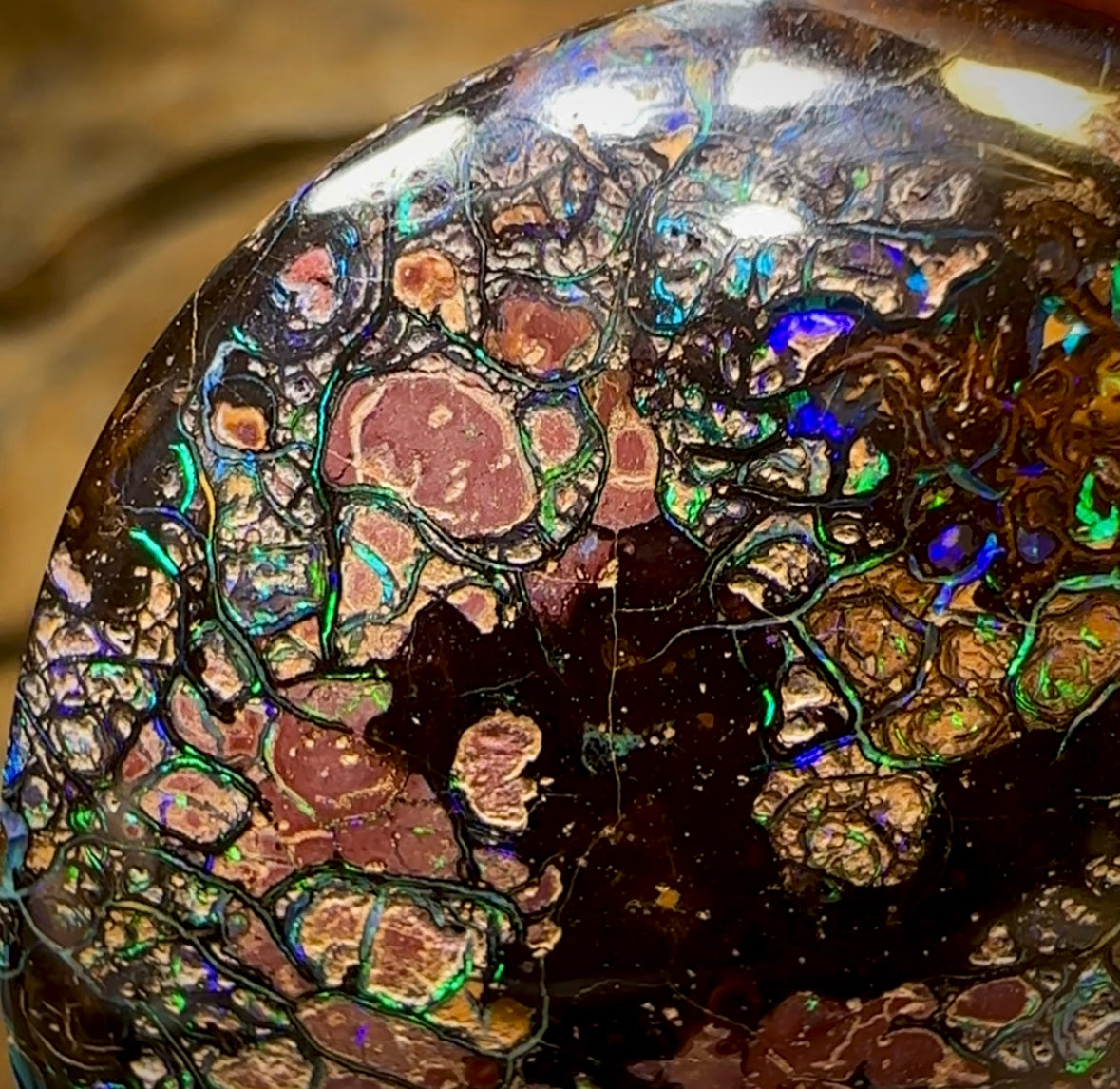 82.3cts - Australian Boulder Opal. Top Tight Tribal Pattern - Opal Whisperers