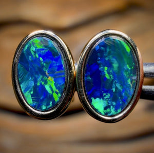 14k Gold - Classic Queensland Boulder Doublet Opal Earrings