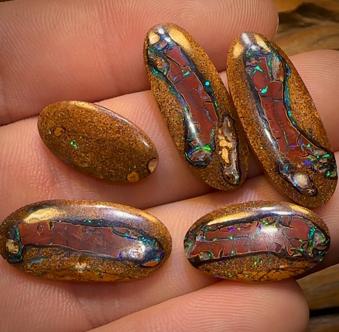 🔒36.3cts - 5x Tribal Queensland Boulder Opal Set