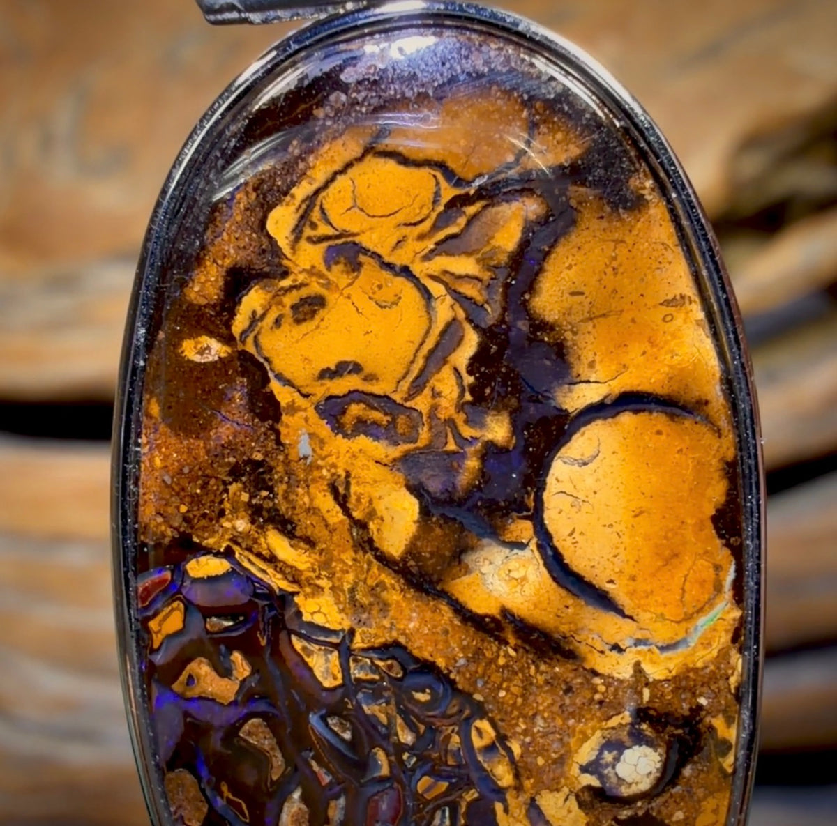 Sterling Silver - Solid Tribal Boulder Opal Pendant UNISEX