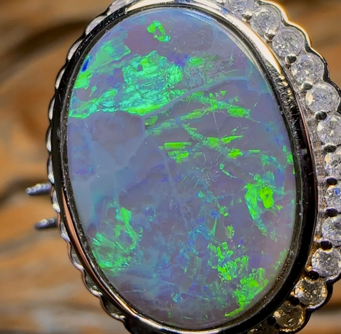 14k White Gold - Solid Lightning Ridge Black Opal Ring