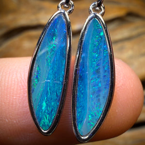 Wild card! Sterling Silver - Australian Boulder Opal Doublet Drop Stud Earrings