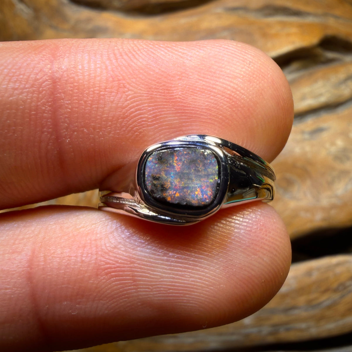 Sterling Silver - Solid Queensland Boulder Opal Ring UNISEX