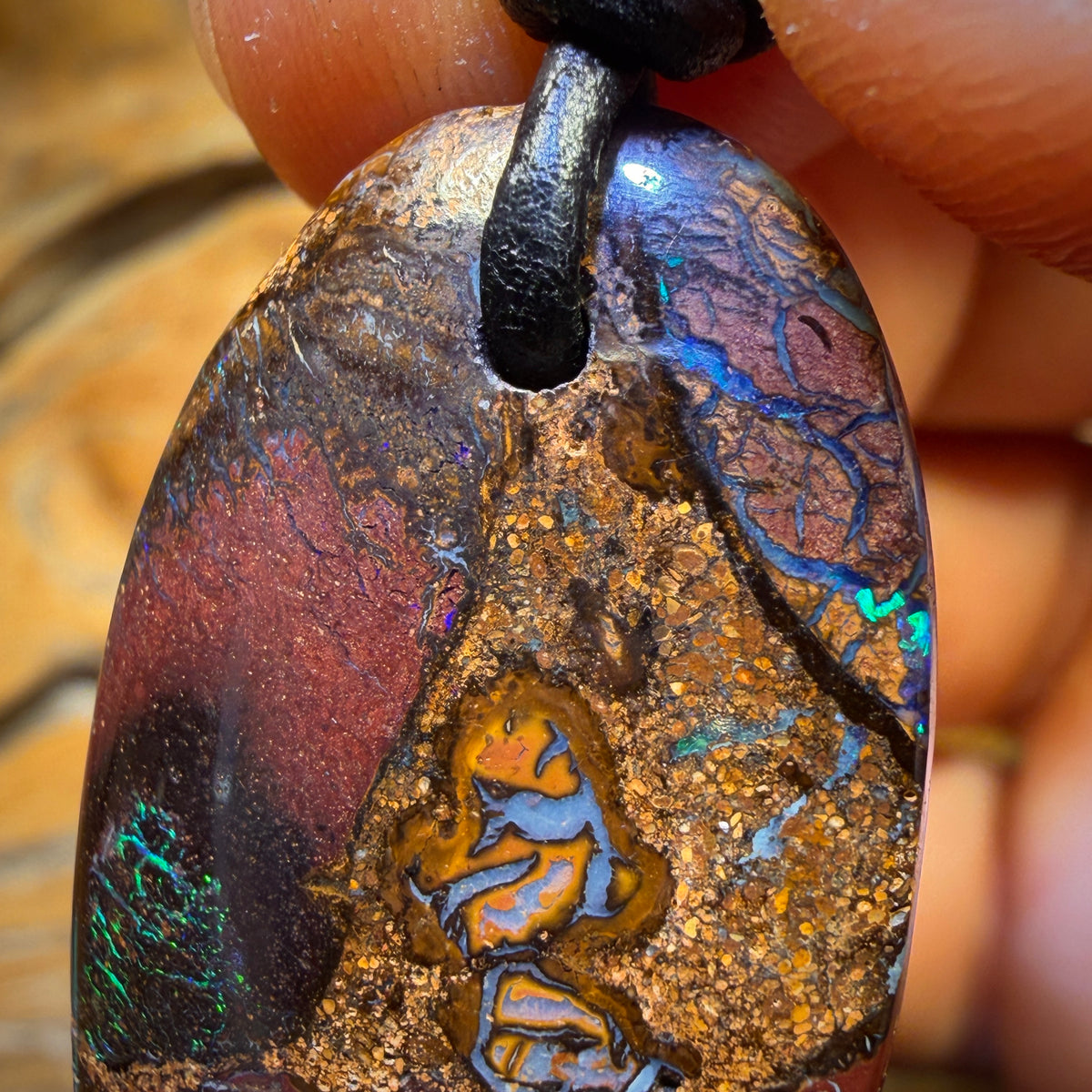 Bargain Card! 35 x 20mm - Drilled Tribal Queensland Boulder Opal Necklace