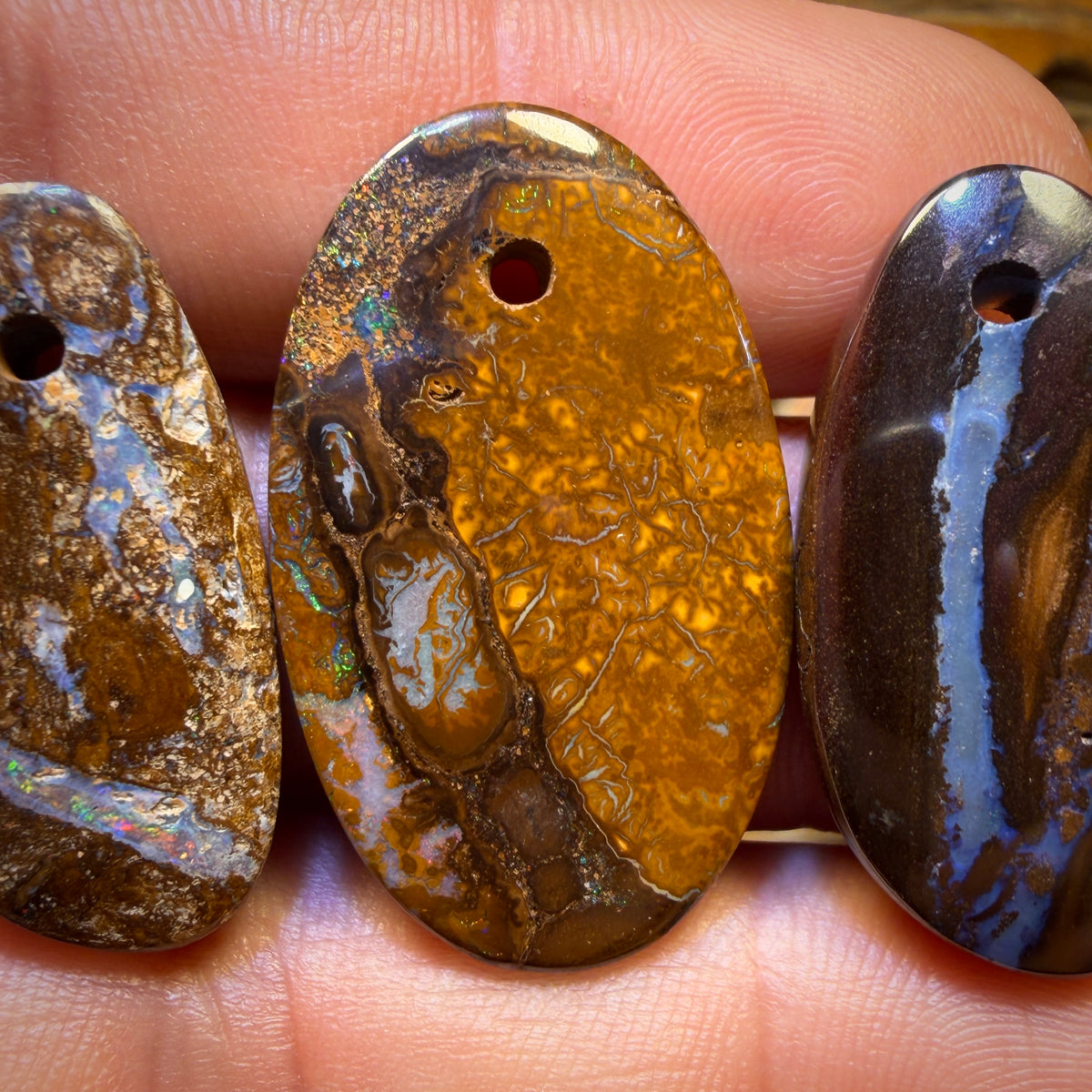 70.8cts - 3x Drilled Queensland Boulder Opals. BARGAIN Wholesale Parcel